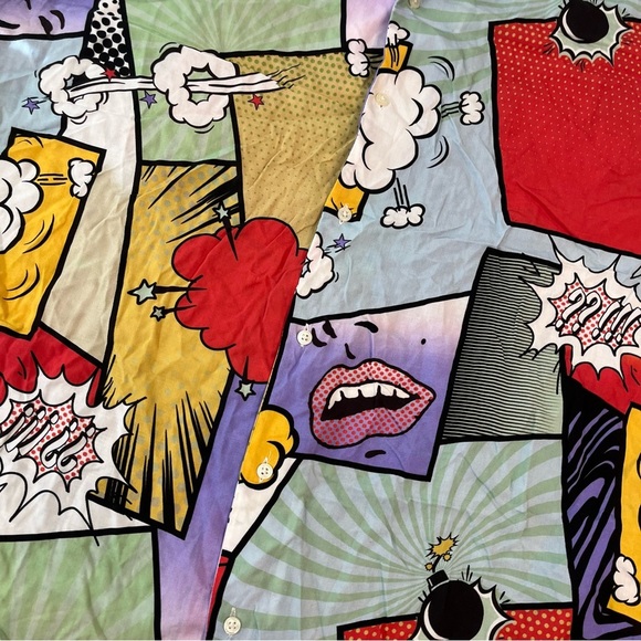 Zara Men’s graphic cartoon comic button up 100% viscose shirt size Large - Picture 7 of 7